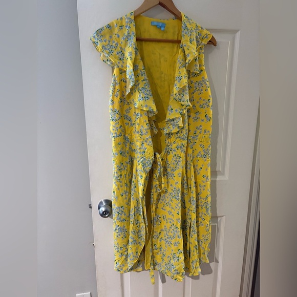 Draper James RSVP yellow floral wrap ruffle flounce dress size large - Picture 2 of 10